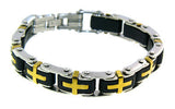 Stainless Steel & Gold Plated Bike Chain Bracelet With Gold Crosses, Stainless Steel Bracelets, [product_description] - Rhino Gear