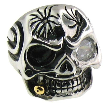 "Bite The Bullet" Skull With CZ Eye Stainless Steel Ring